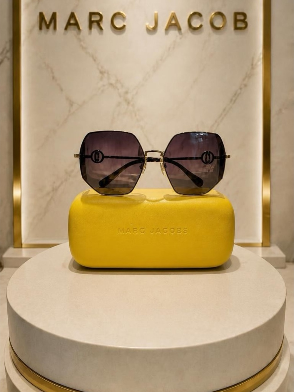 Marc Jacobs Brown Gradient Geometric Octagon Sunglasses with Gold Hardware